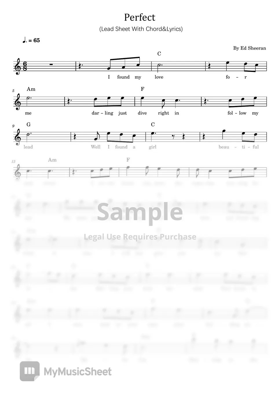 Ed Sheeran Perfect ((Lead Sheet With Chord&Lyrics)) Bản nhạc by poon