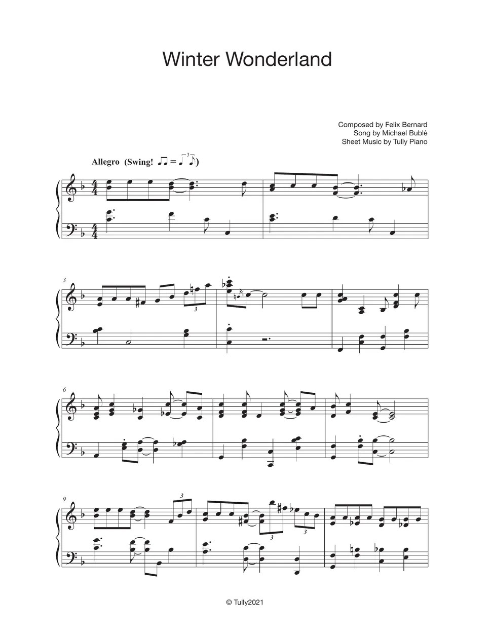 Michael Bublé Winter Wonderland (Jazz) 楽譜 by Tully Piano