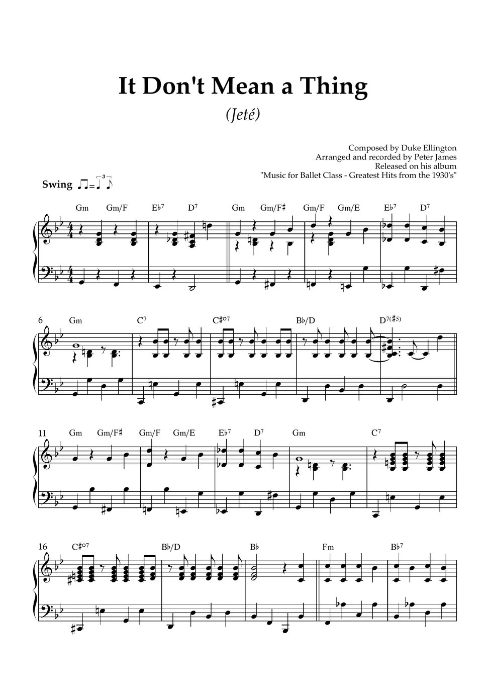 Duke Ellington It Don't Mean a Thing (Piano solo) 악보 by Peter James
