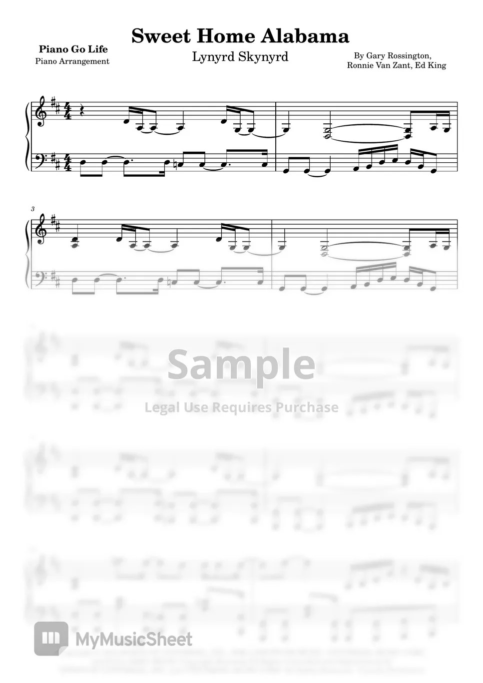 Lynyrd Skynyrd Sweet Home Alabama Sheets by Piano Go Life