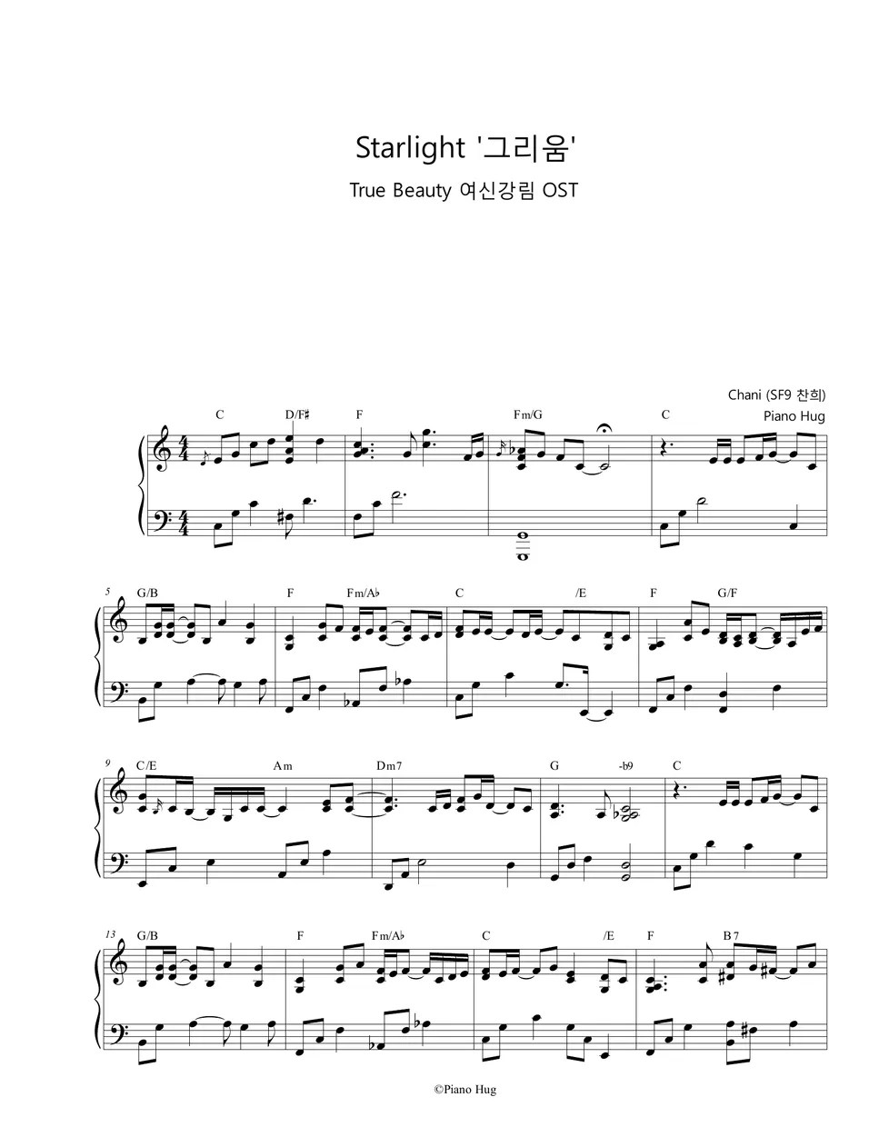 Chani (SF9) Starlight (True Beauty OST) Sheets by Piano Hug