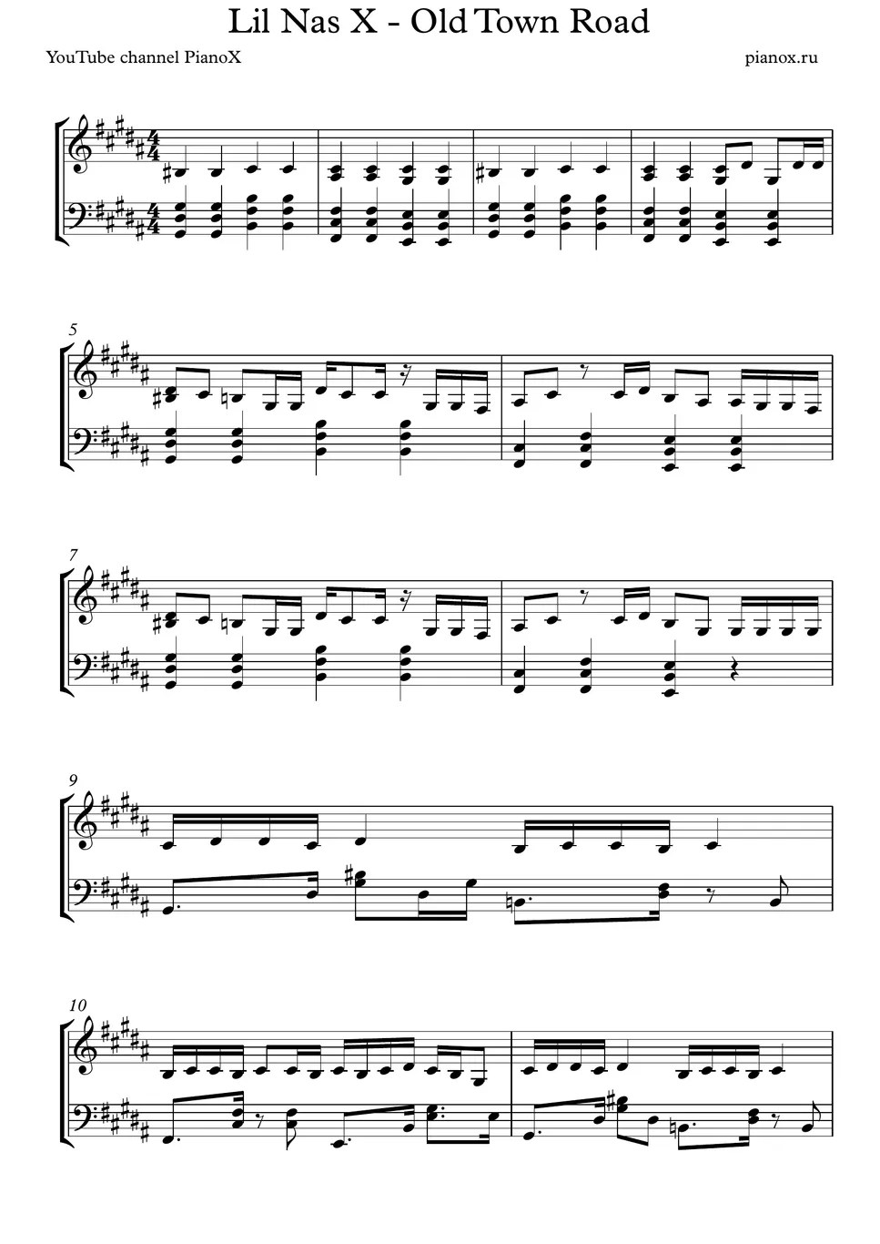 Lil Nas X Old Town Road Sheets by PianoX