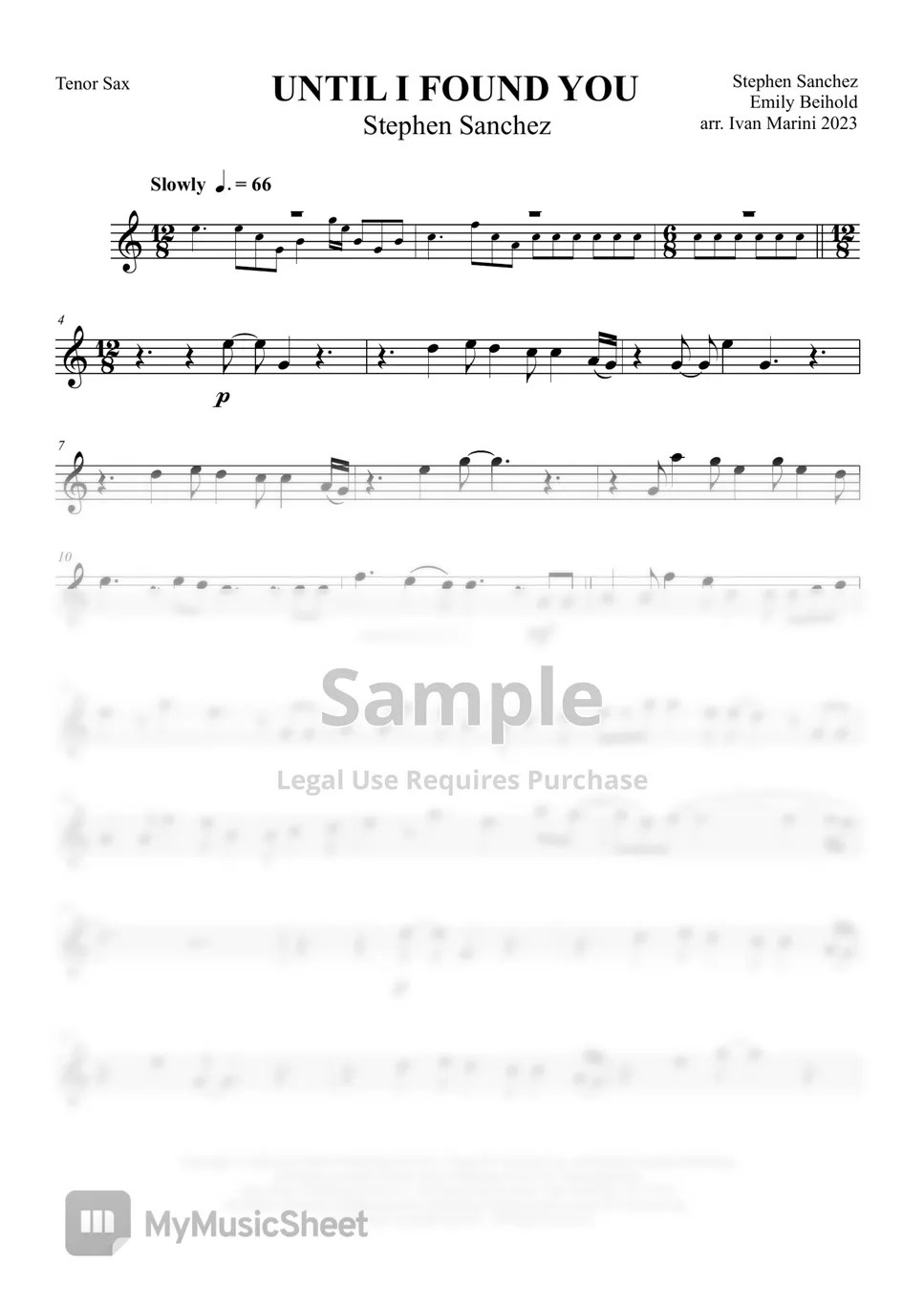 Stephen Sanchez UNTIL I FOUND YOU (for Tenor Sax and Piano or free