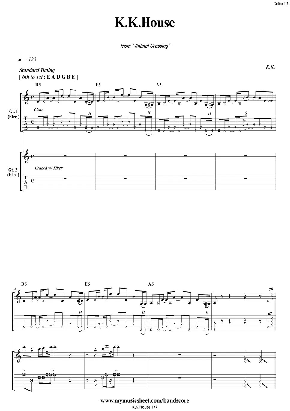 Animal Crossing K.K.House Guitar TAB