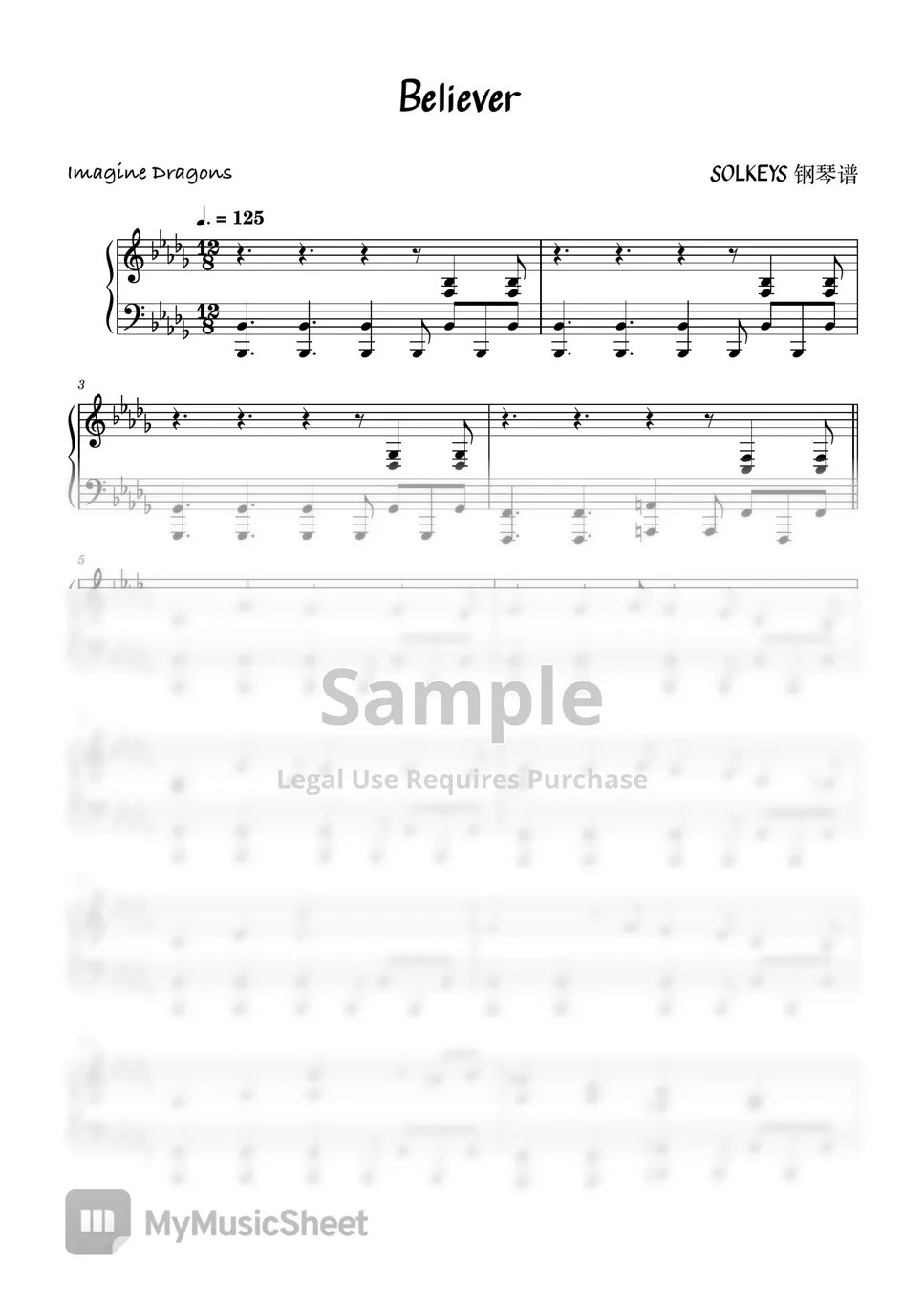 Imagine Dragons Believer 악보 by SolKeys