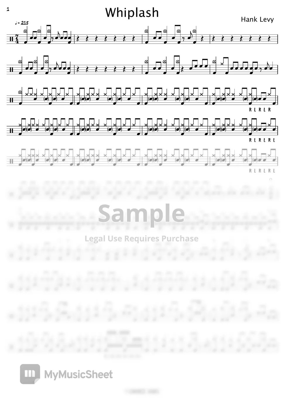 Hank Levy Whiplash Sheets by Gwon's DrumLesson