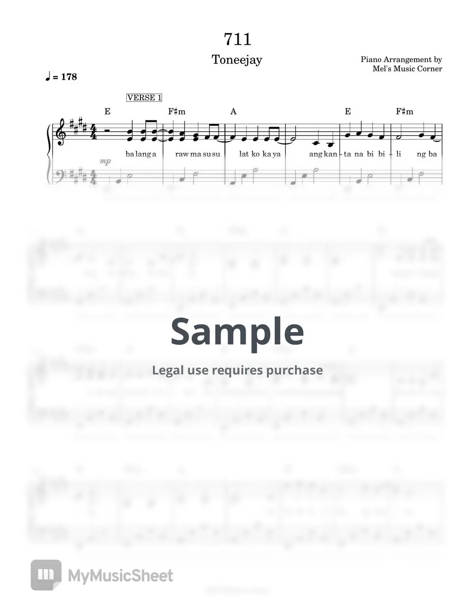 Toneejay 711 (piano sheet music) Sheets by Mel's Music Corner