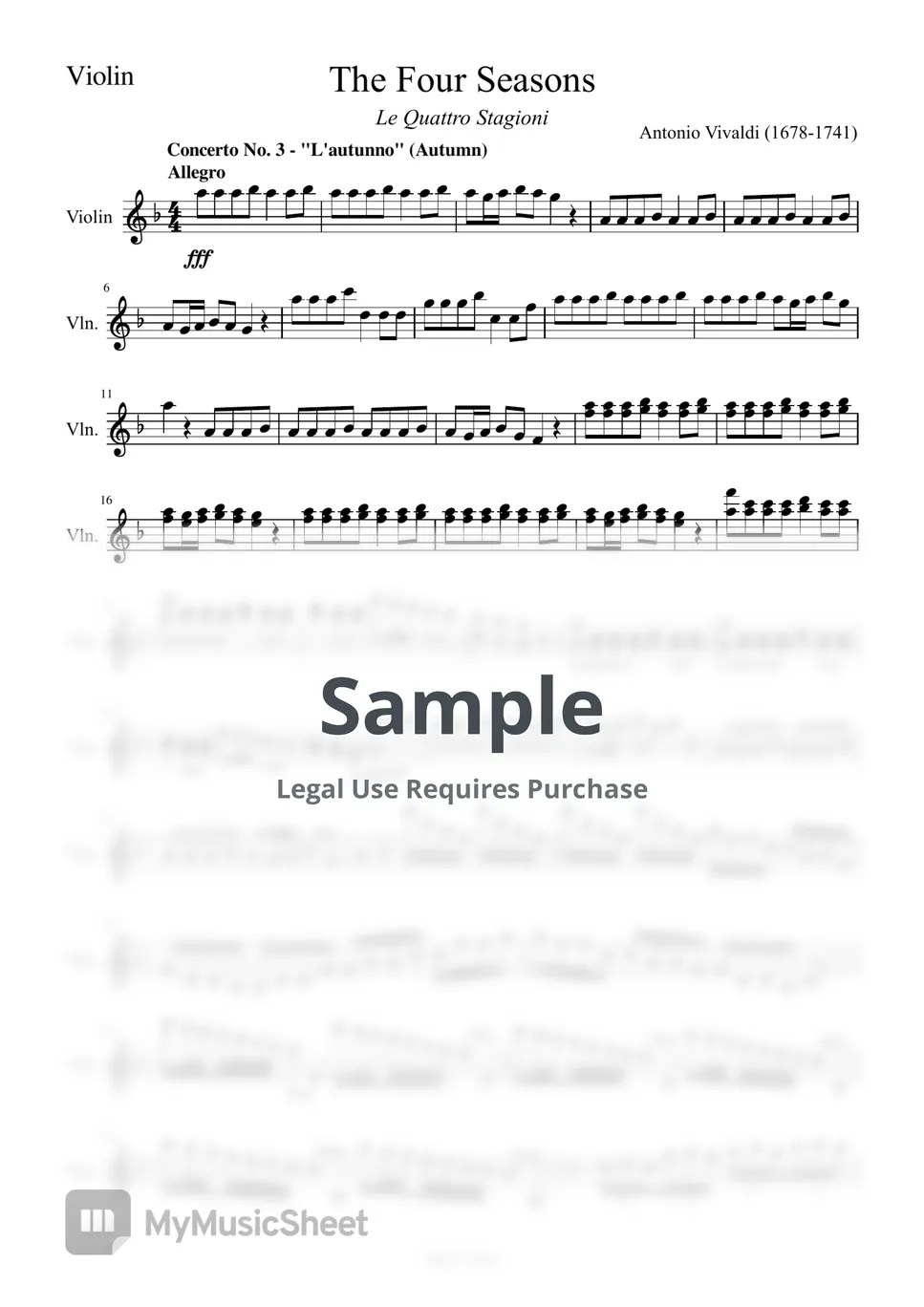 Antonio Vivaldi The Four Seasons Autumn (String Ensemble violins, viola and cello) Sheets