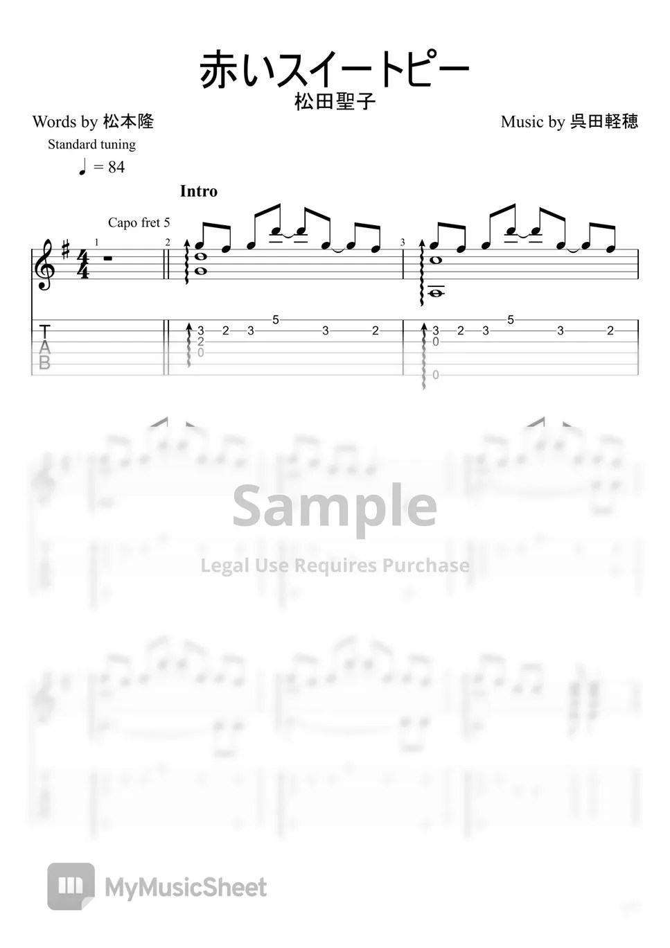 Seiko Matsuda Akai Sweet Pea (Fingerstyle) Sheets by u3danchou