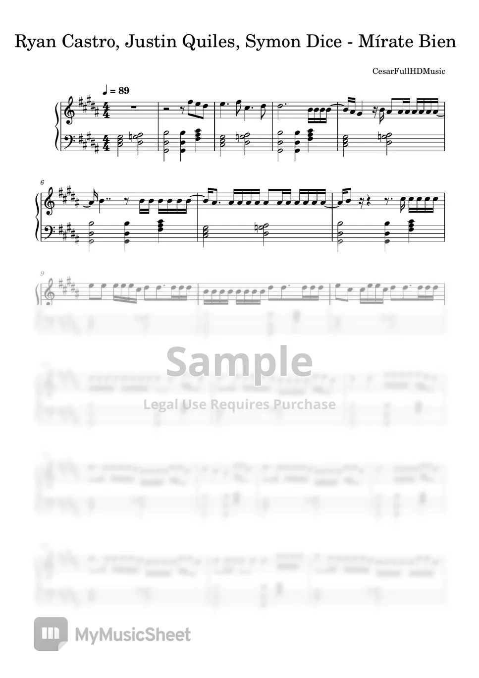 Ryan Castro, Justin Quiles, Symon Dice Mírate Bien Sheet