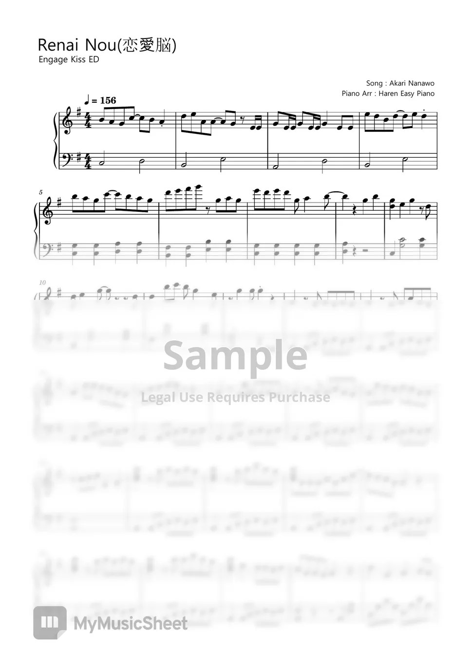 Engage Kiss ED Renai Nou (Easy ver) Sheets by Haren Easy Piano