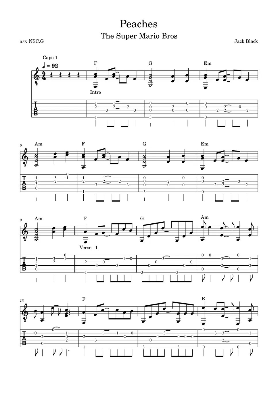 Jack Black Peaches 악보 by Not So Classic Guitar