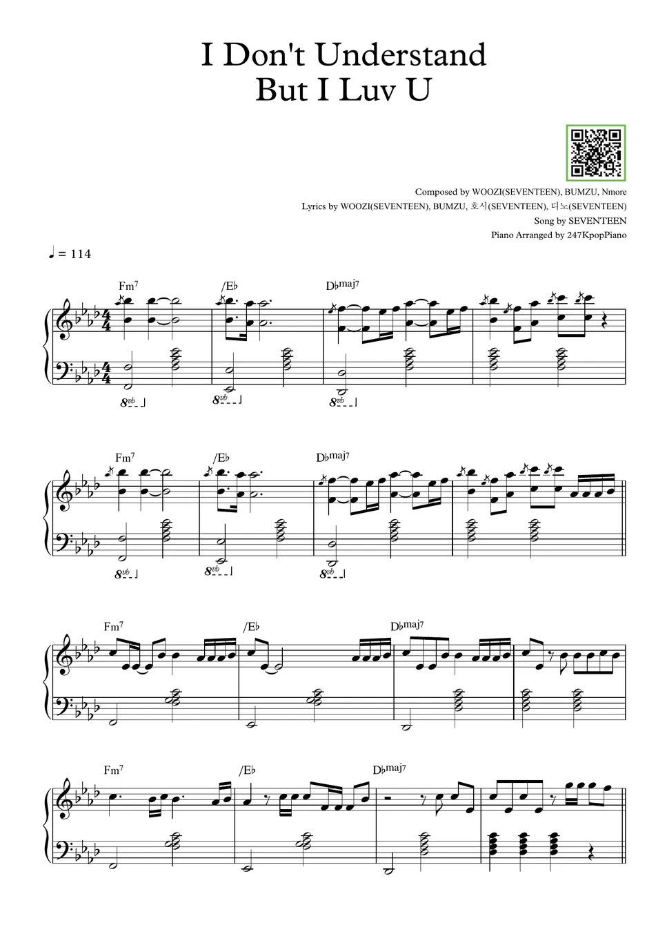 SEVENTEEN I don't understand but I luv U 曲谱 by 247 Kpop Piano