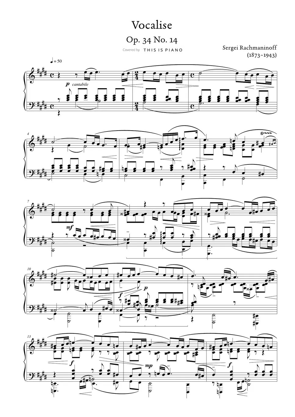 S. Rachmaninoff Vocalise Sheets by THIS IS PIANO