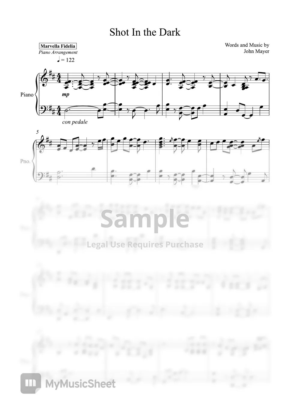 John Mayer Shot in the Dark 악보 by Marvella Fidelia