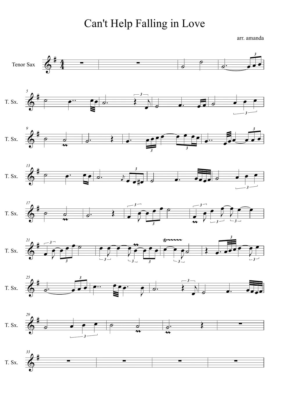 Elvis Presley Can't Help Falling in Love (tenor saxophone) 악보 by amanda