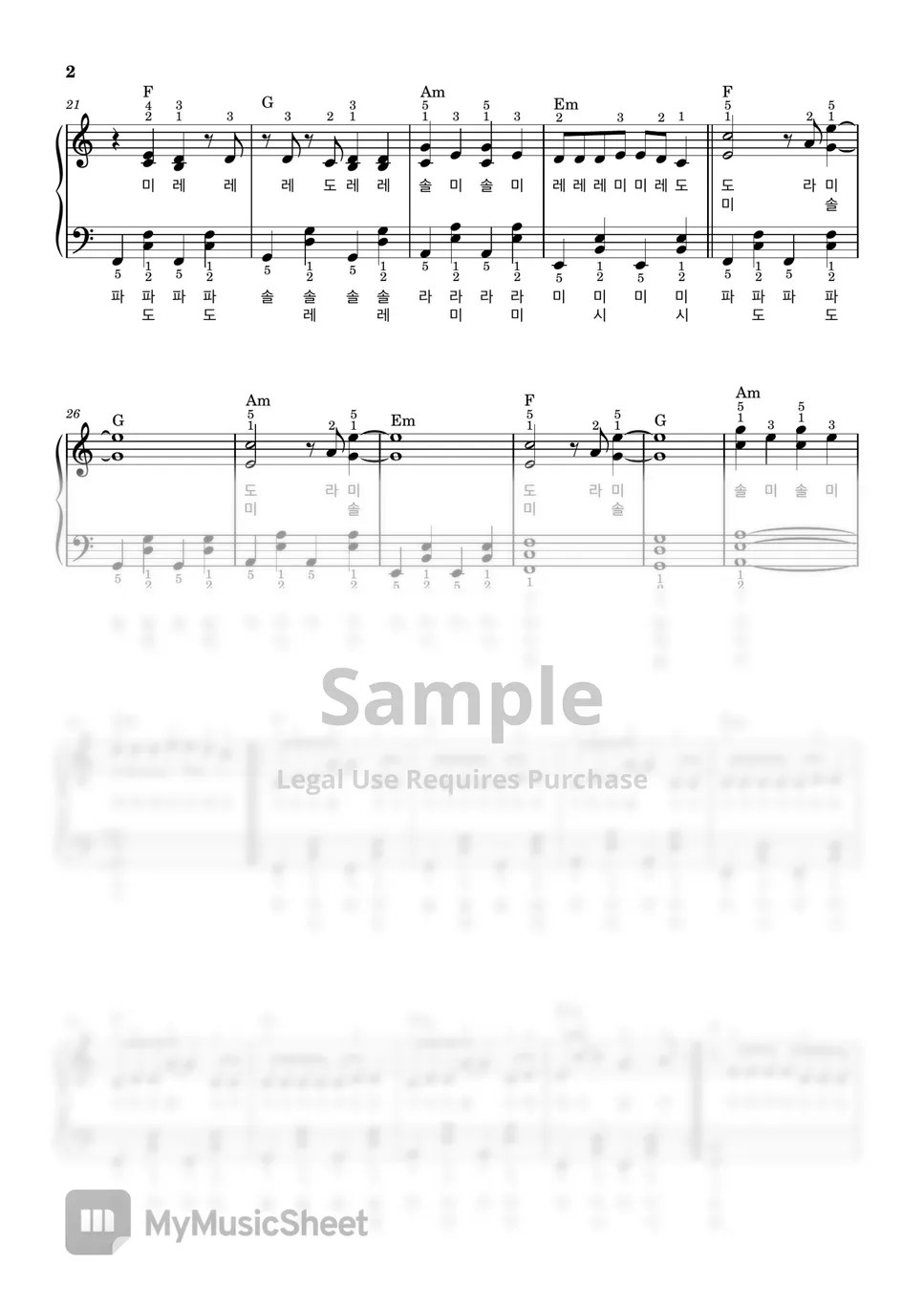 The Kid LAROI, Justin Bieber STAY (계이름/손가락번호/Ckey) Partitura by 피아노