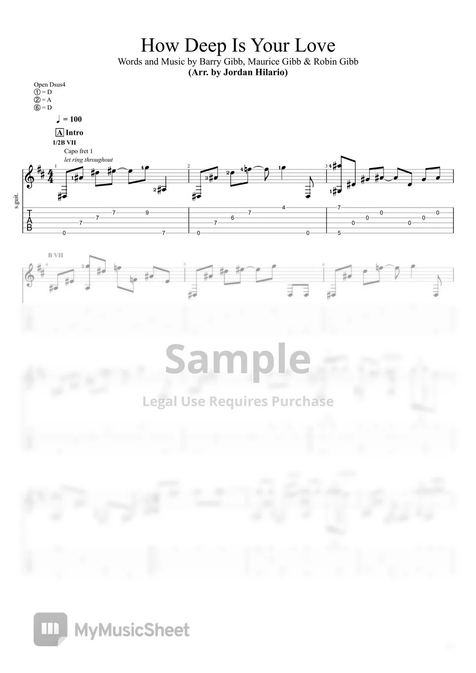 Bee Gees How Deep Is Your Love (Fingerstyle Guitar) by Jordan Hilario Sheets by Jordan Hilario