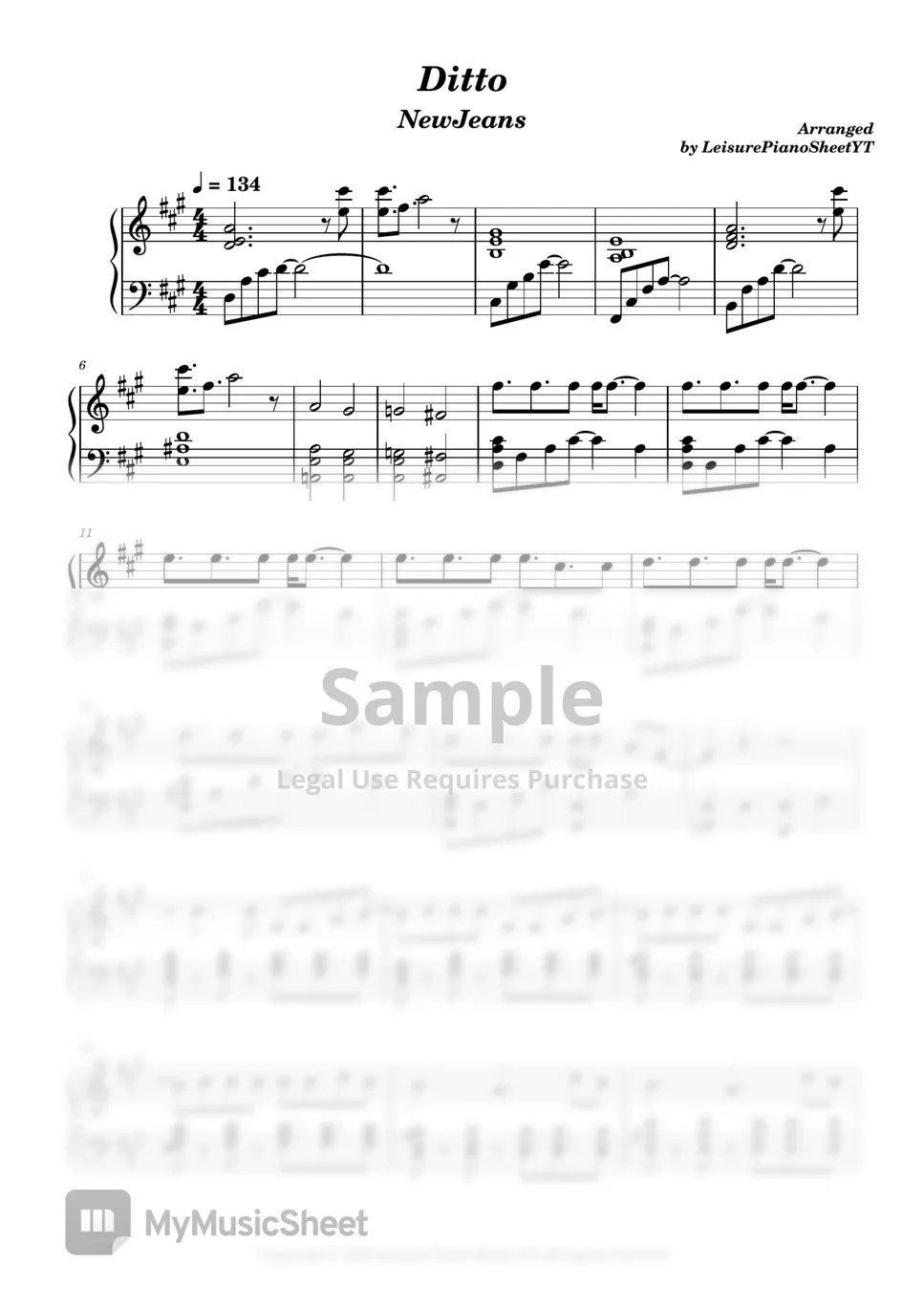 NewJeans Ditto Sheets by Leisure Piano Sheets YT