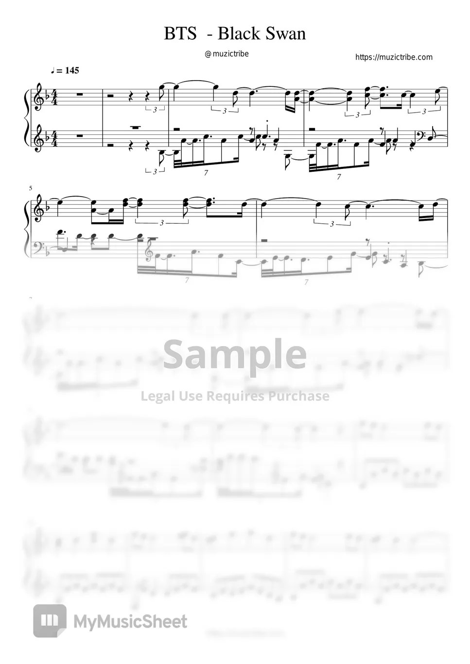 BTS (방탄소년단) Black Swan Piano Sheet + MP3 + MIDI Sheets