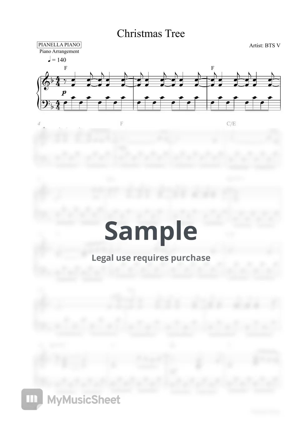 BTS V Christmas Tree (Piano Sheet) Sheets by Pianella Piano