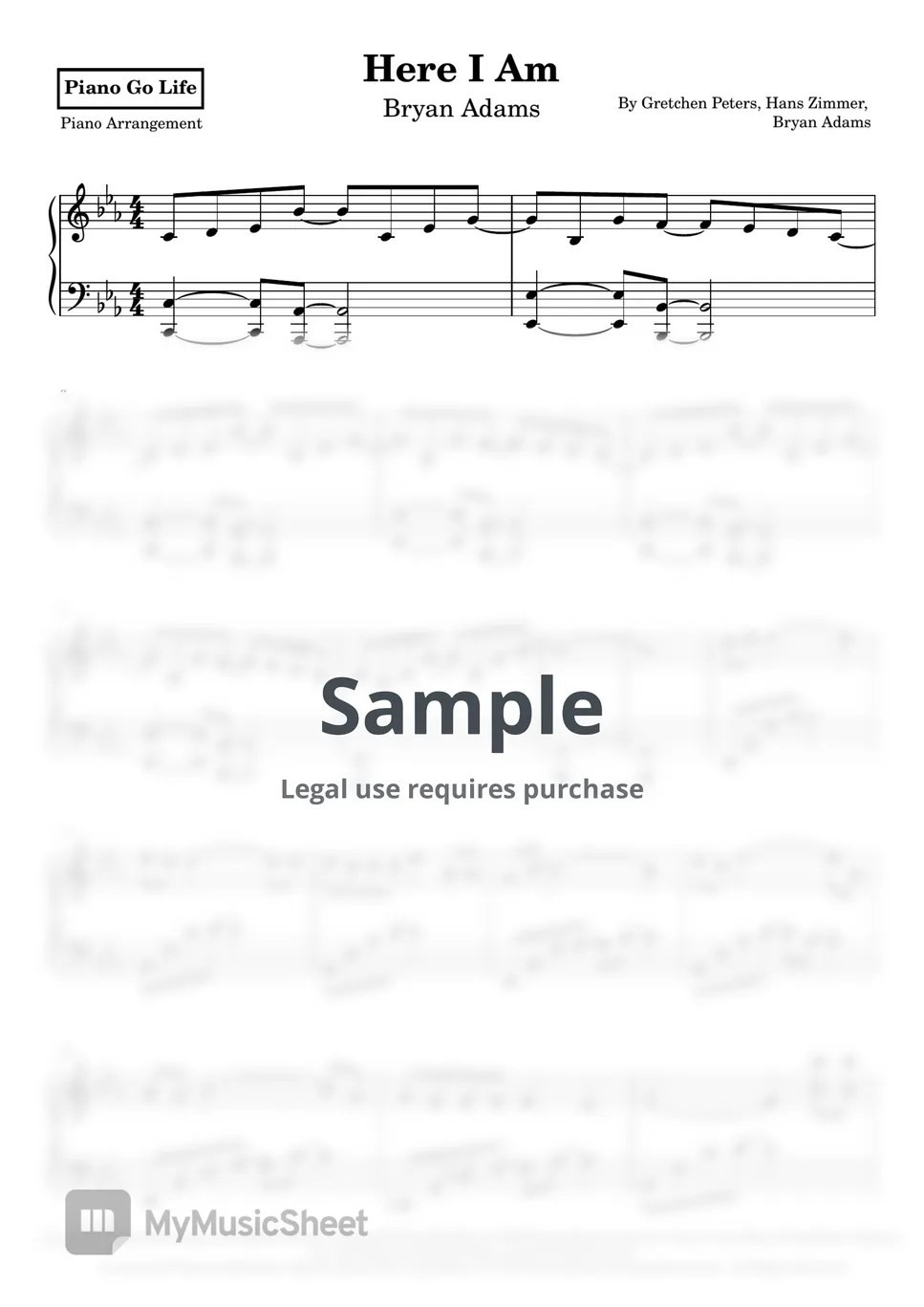 Bryan Adams Here I Am (Spirit Stallion of the Cimarron) 楽譜 by Piano