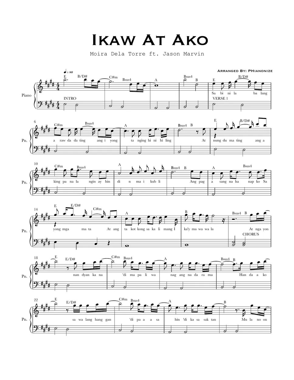 Moira Dela Torre Ikaw At Ako (Easy Version) Hoja by PHianonize