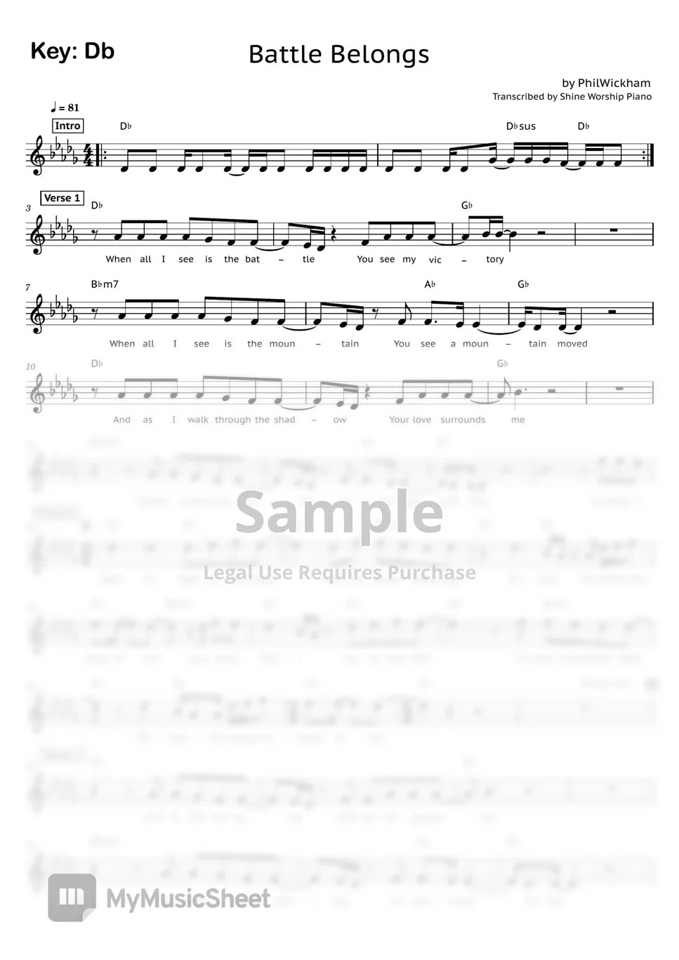 Phil Wickham Battle Belongs Sheets by Shine Worship Piano