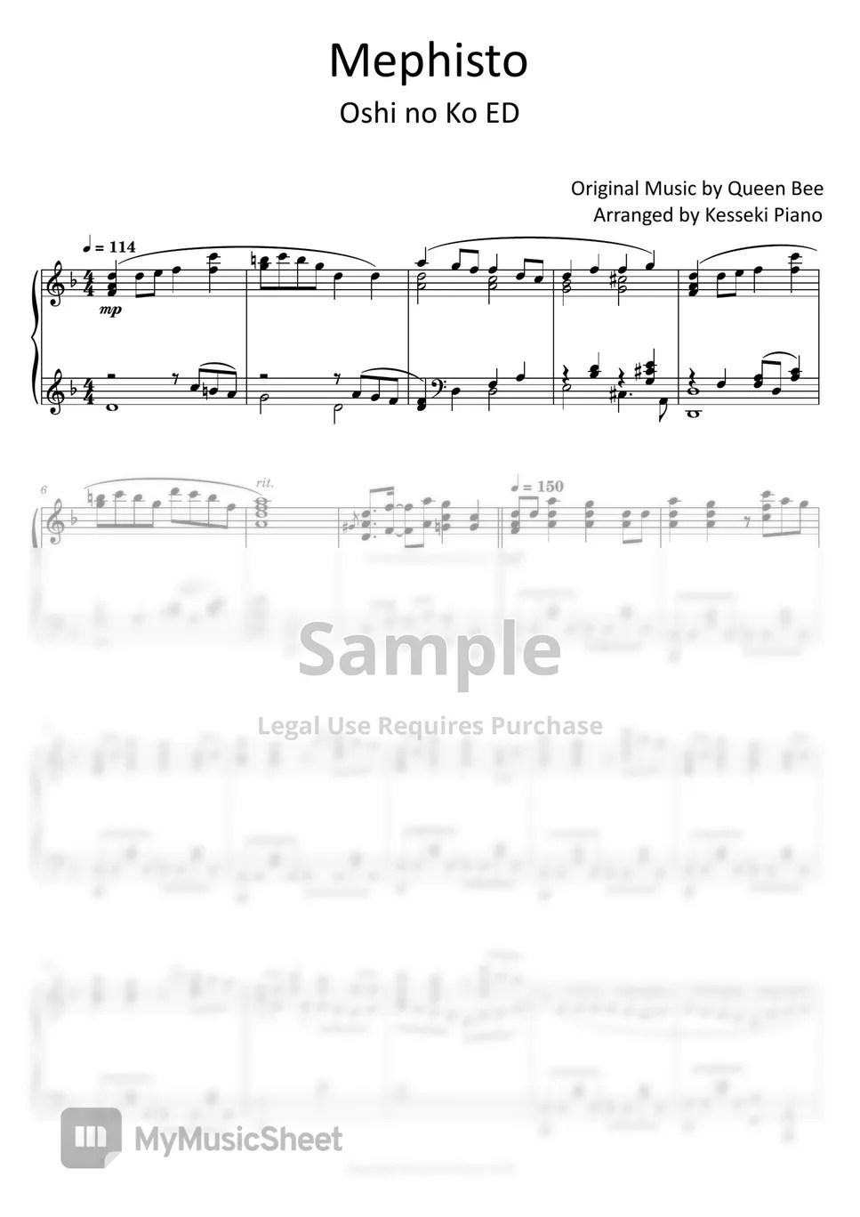 Queen Bee Mephisto Sheets by Kesseki Piano