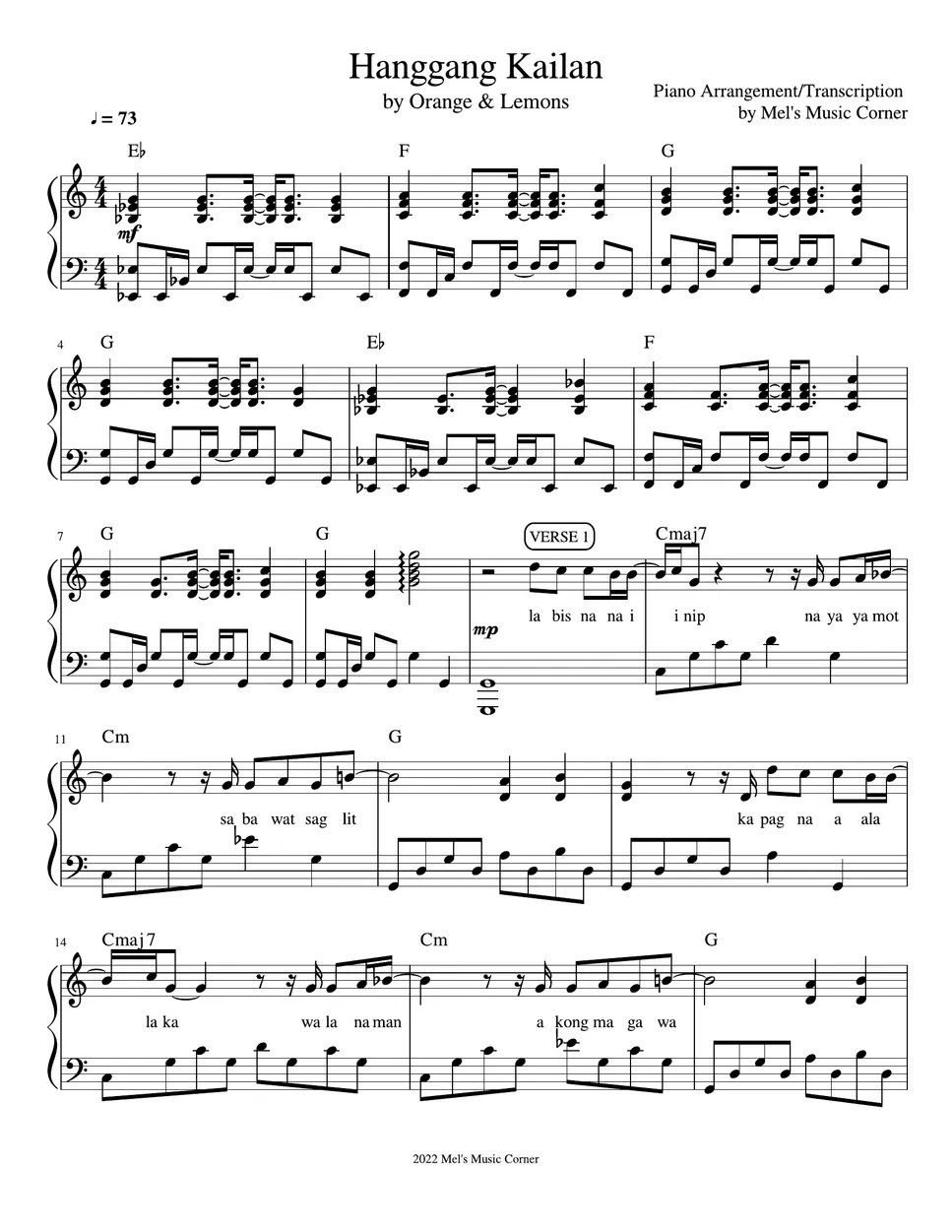 Orange and Lemons Hanggang Kailan (piano sheet music) Sheet by Mel's