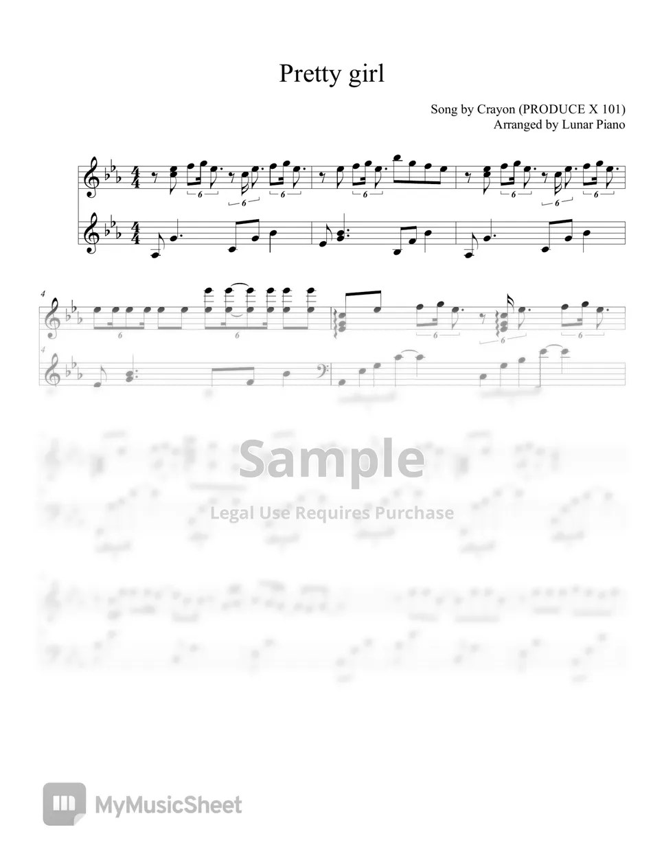 Crayon (PRODUCE X 101) Pretty girl 이뻐이뻐 악보