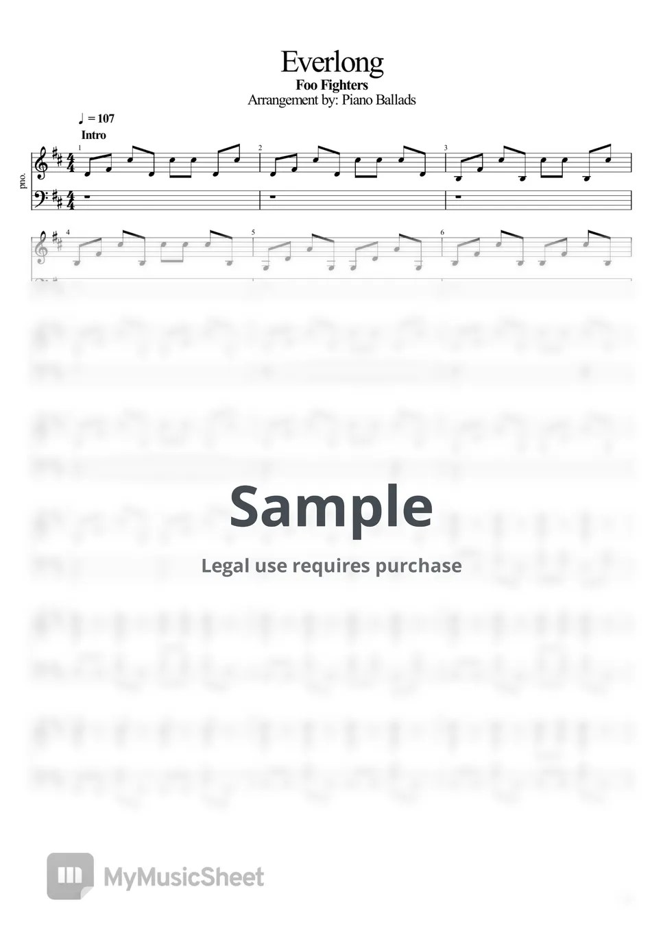 Foo Fighters Everlong Sheets by Piano Ballads