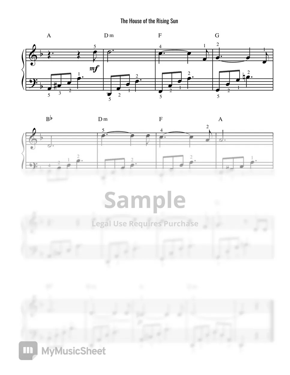 The Animals The House of the Rising Sun (Piano Solo) Sheets by Piano