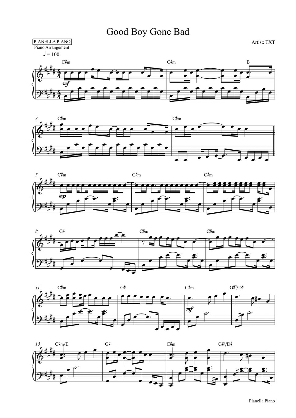 TXT Good Boy Gone Bad (Piano Sheet) Sheet by Pianella Piano