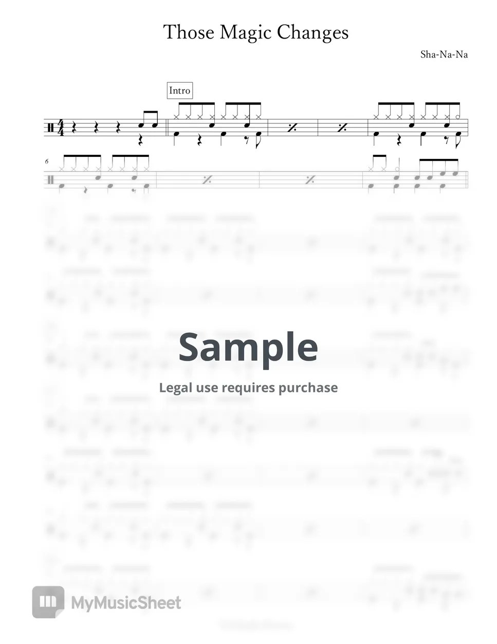ShaNaNa Those Magic Changes Sheets by Arkadia Drums
