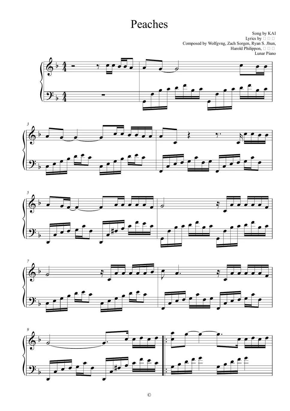 KAI Peaches (Easy Key) 악보 by Lunar Piano