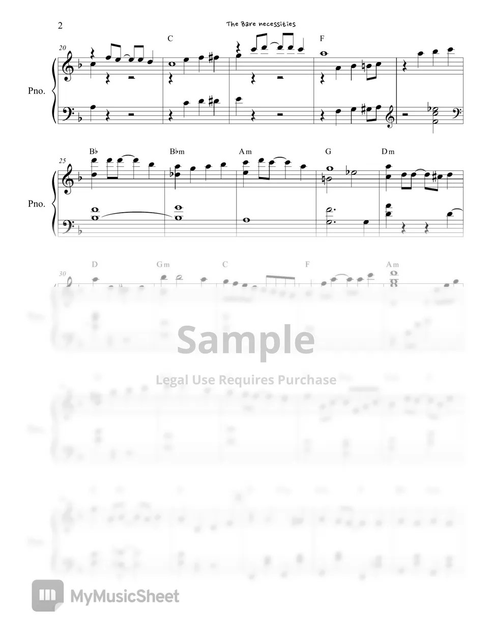 JL Holy Piano The bare necessities Sheets by JL Holy Piano