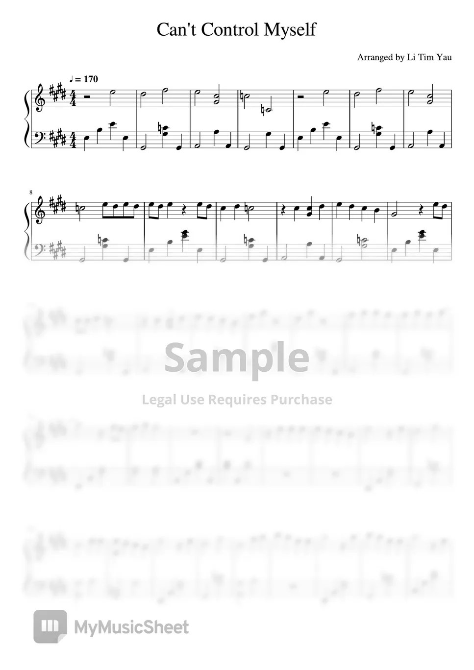 Taeyeon (태연) Can't Control Myself (Piano Cover) Sheets by Li Tim Yau