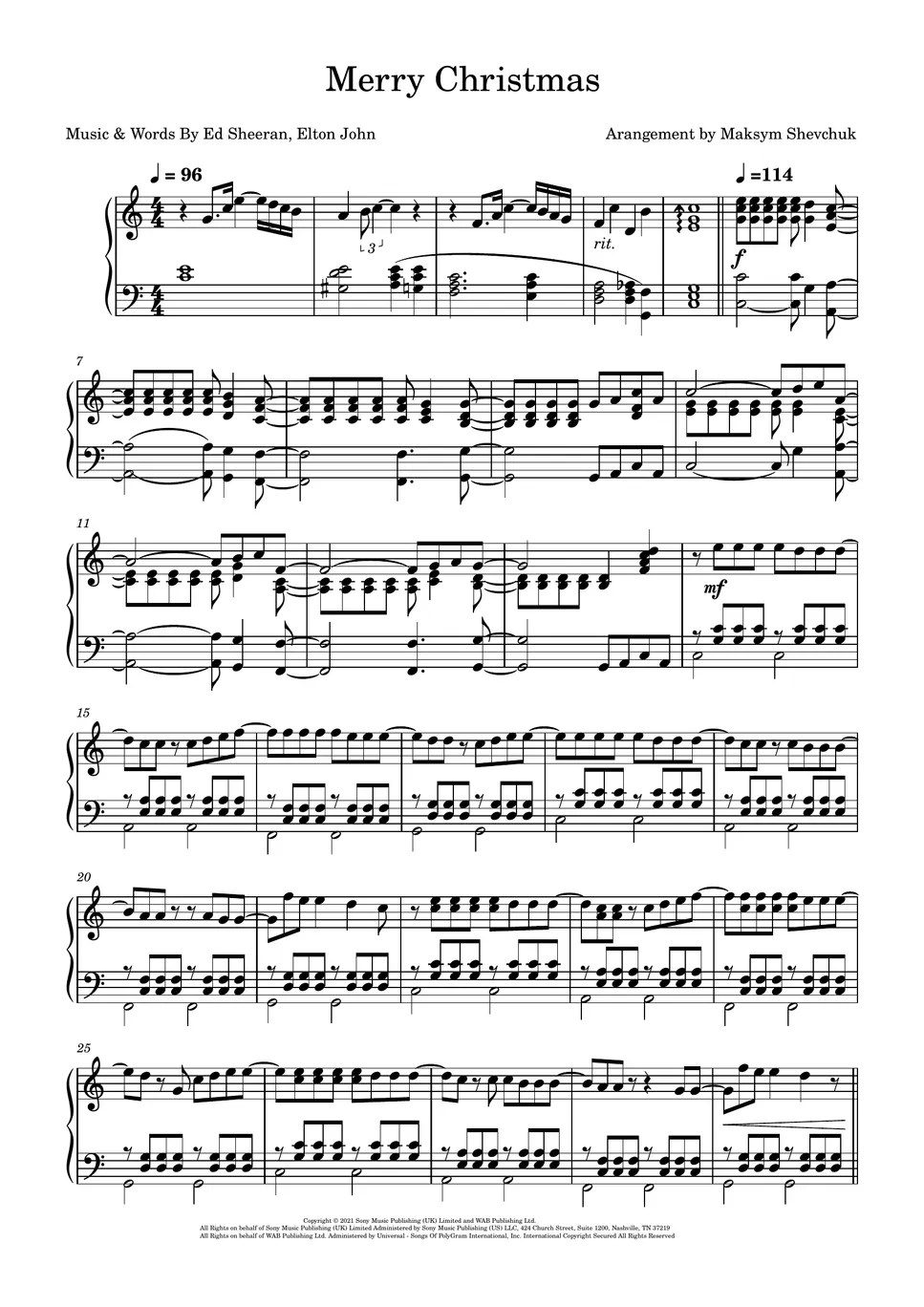 Ed Sheeran & Elton John Merry Christmas Sheet by Maksym Shevchuk