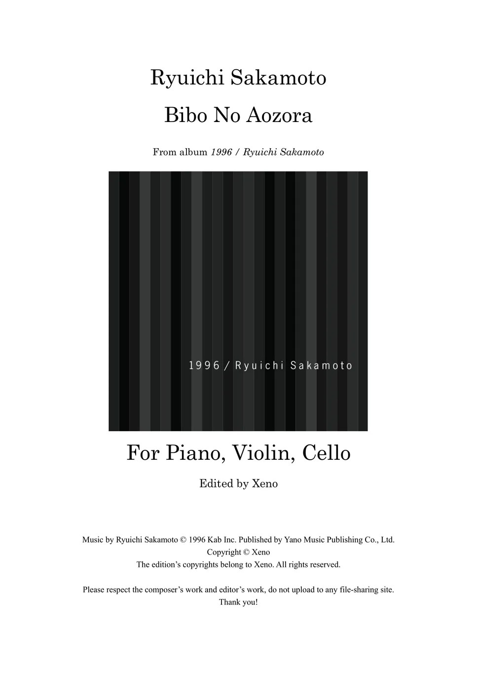 Ryuichi Sakamoto Bibo No Aozora (Score and Parts) (Edited and