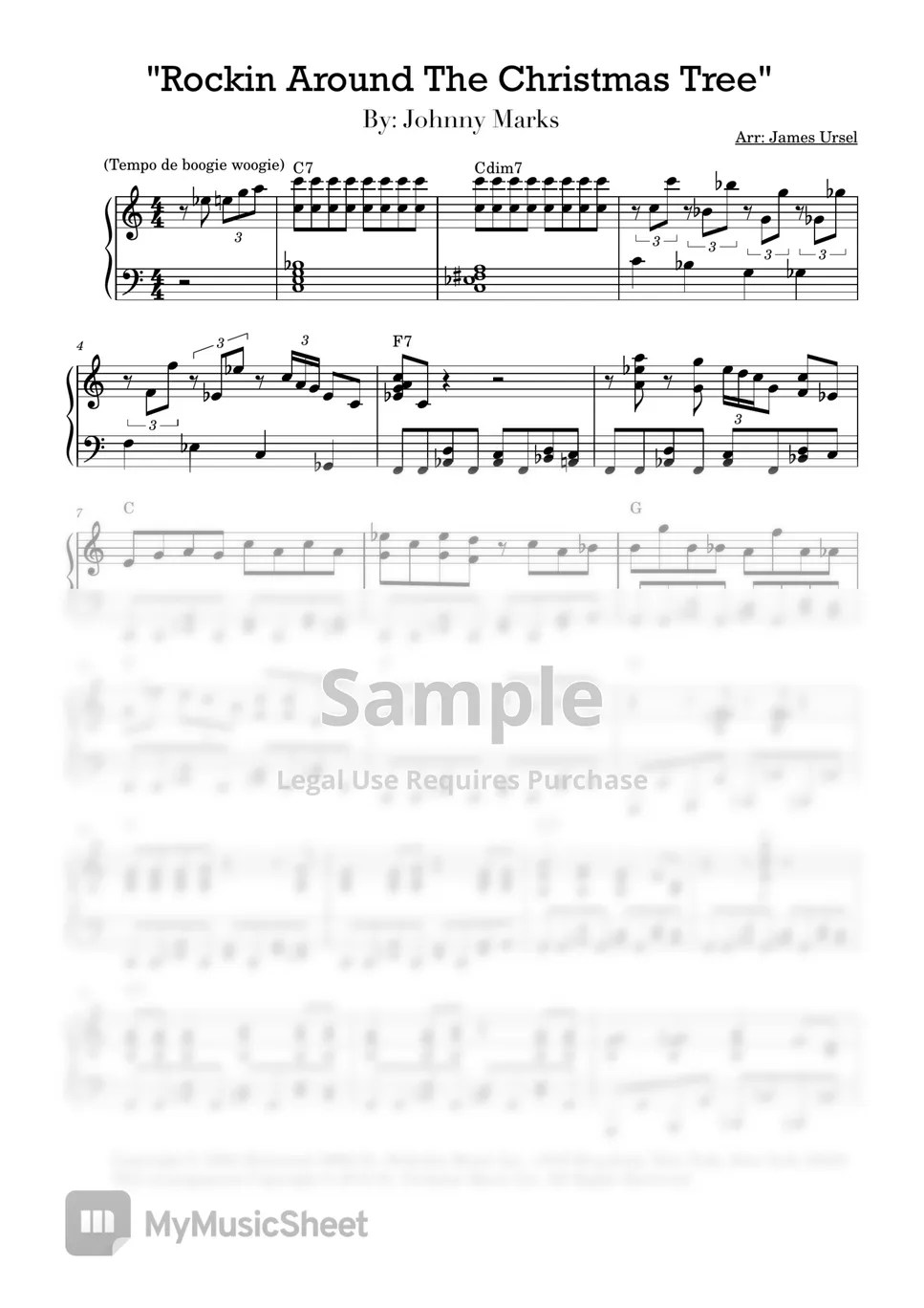 Johhny Marks Rockin Around the Christmas Tree (Piano solo) Sheets by James Ursel