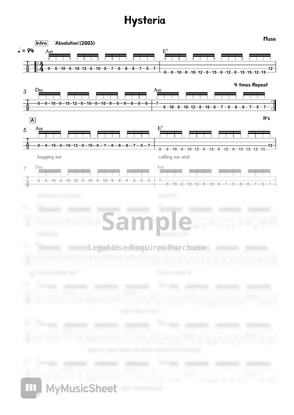muse Hysteria Sheets by 김미(Kimme)