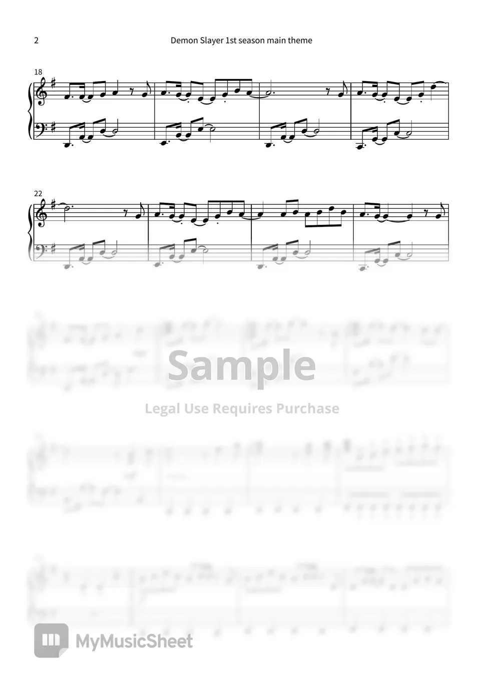 Demon Slayer 1st season Gurenge (紅蓮華) (Easy Piano) Sheet by Yu_OBC wind