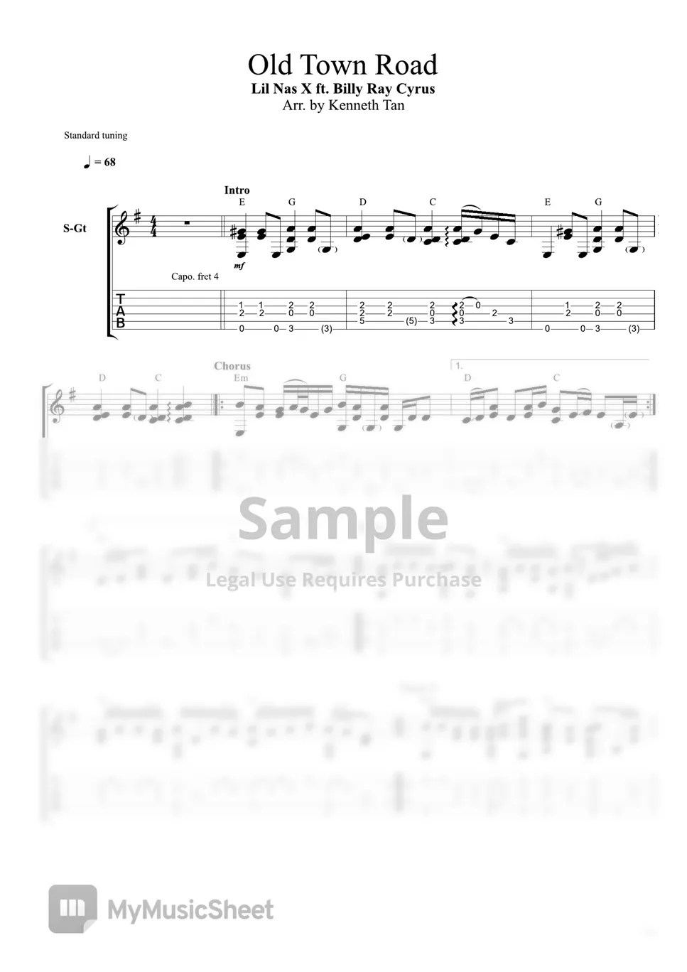 Lil Nas X Ft. Billy Ray Cyrus Fingerstyle Guitar Old Town Road