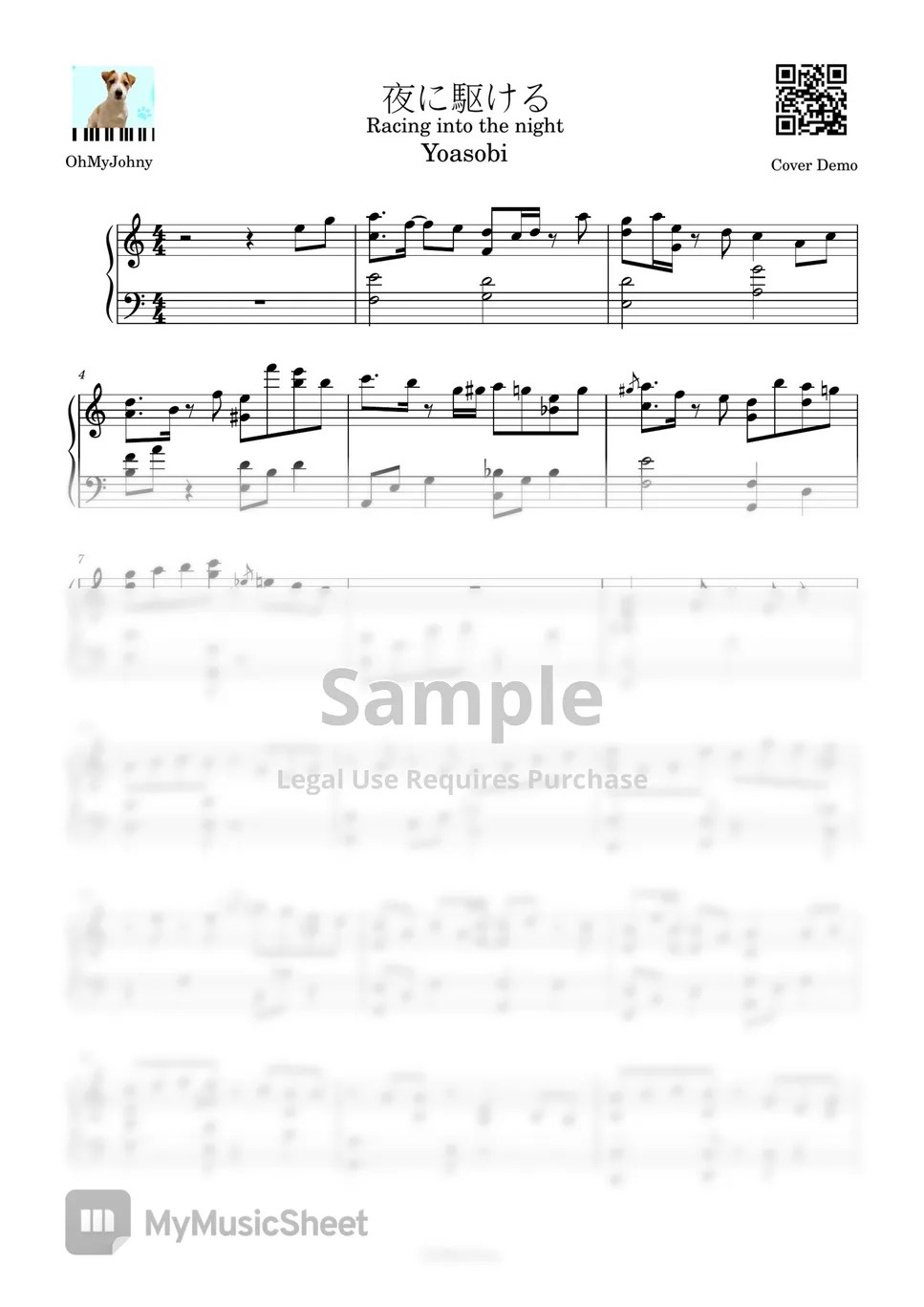 YOASOBI 夜に駆ける(Racing into the night) (Piano) Sheets by OhMyJohny