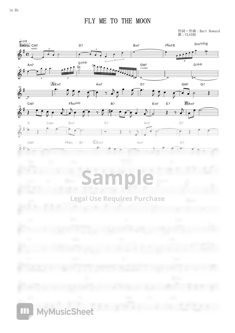 CLAIRE Fly Me To The Moon (Neon Genesis Evangelion / in Eb) Sheets by