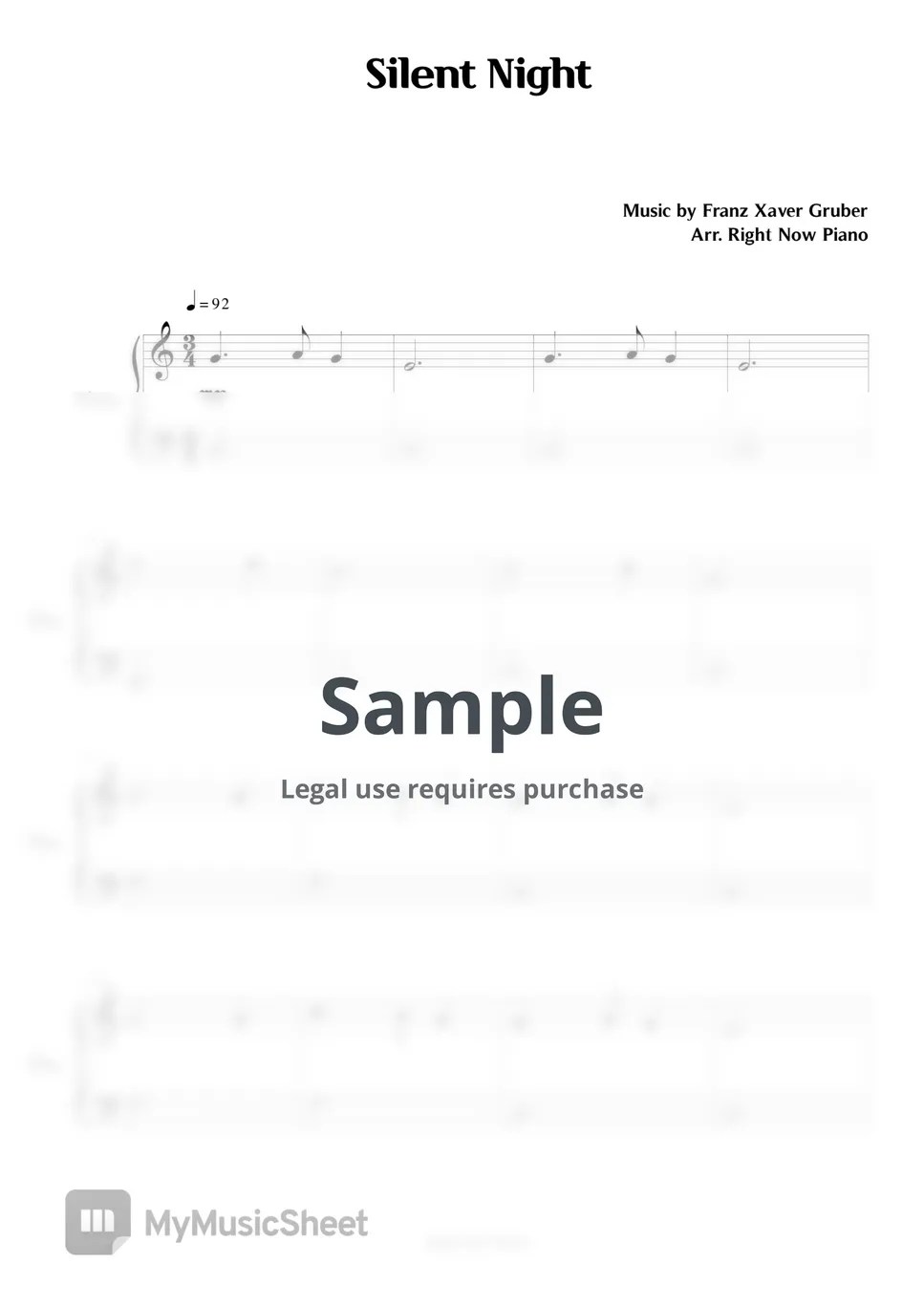 Franz Xaver Gruber Silent Night Sheets by Right Now Piano