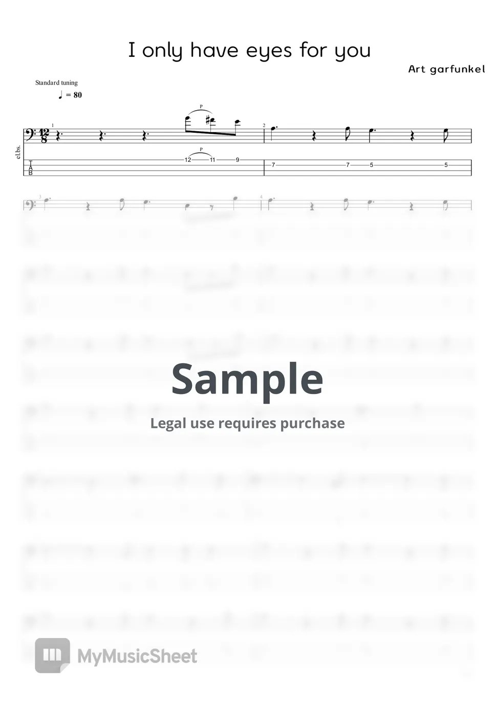 Art Garfunkel I Only Have Eyes For You (Bass악보) Sheets by T.Gorilra