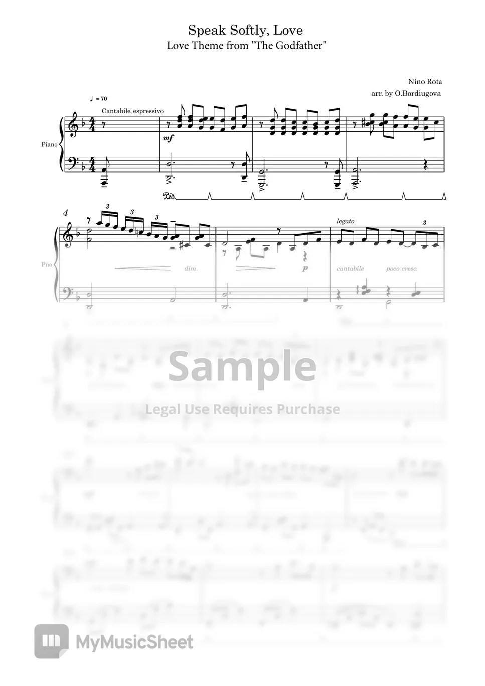 The Godfather Speak Softly Love (Solo Piano Arrangement) Sheets by Edora