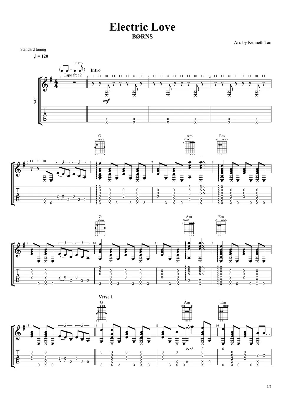 BØRNS Fingerstyle Guitar Electric Love TAB by Acoustic